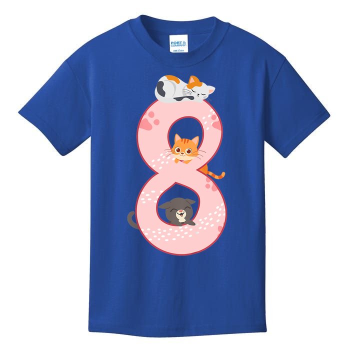 Kids 8th Birthday Girl Gift Cats Outfit 8 Years Old Gift Kids T-Shirt