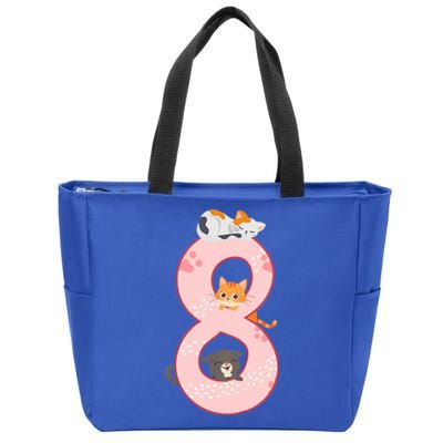 Kids 8th Birthday Girl Gift Cats Outfit 8 Years Old Gift Zip Tote Bag