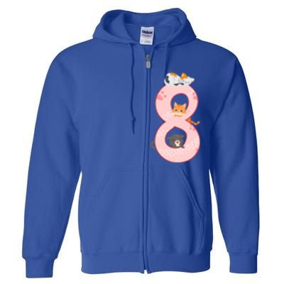 Kids 8th Birthday Girl Gift Cats Outfit 8 Years Old Gift Full Zip Hoodie