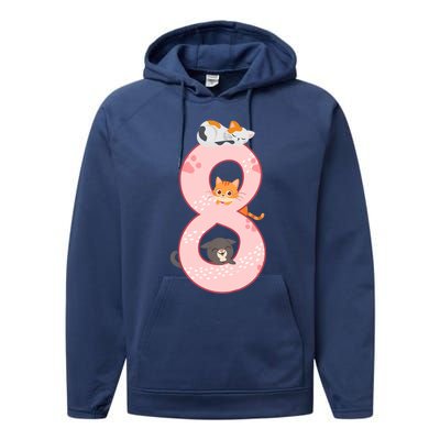 Kids 8th Birthday Girl Gift Cats Outfit 8 Years Old Gift Performance Fleece Hoodie