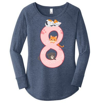 Kids 8th Birthday Girl Gift Cats Outfit 8 Years Old Gift Women's Perfect Tri Tunic Long Sleeve Shirt