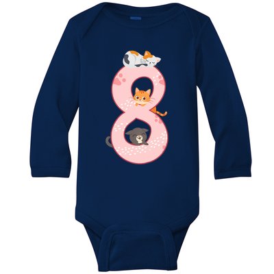 Kids 8th Birthday Girl Gift Cats Outfit 8 Years Old Gift Baby Long Sleeve Bodysuit