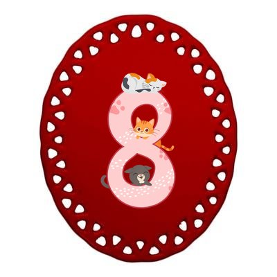 Kids 8th Birthday Girl Gift Cats Outfit 8 Years Old Gift Ceramic Oval Ornament