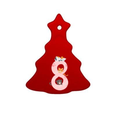 Kids 8th Birthday Girl Gift Cats Outfit 8 Years Old Gift Ceramic Tree Ornament