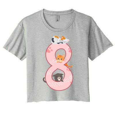 Kids 8th Birthday Girl Gift Cats Outfit 8 Years Old Gift Women's Crop Top Tee