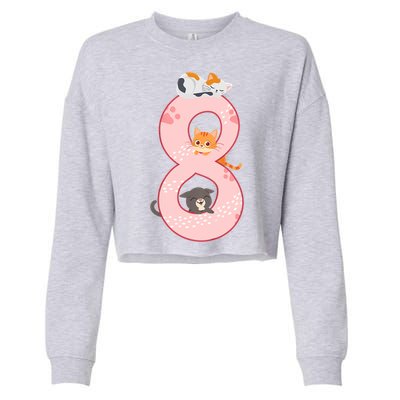 Kids 8th Birthday Girl Gift Cats Outfit 8 Years Old Gift Cropped Pullover Crew