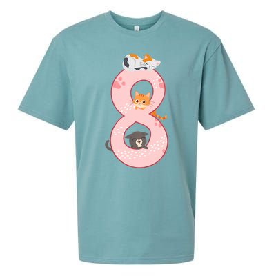 Kids 8th Birthday Girl Gift Cats Outfit 8 Years Old Gift Sueded Cloud Jersey T-Shirt