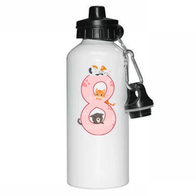 Kids 8th Birthday Girl Gift Cats Outfit 8 Years Old Gift Aluminum Water Bottle