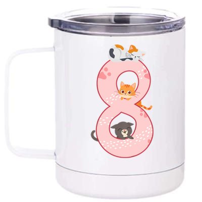 Kids 8th Birthday Girl Gift Cats Outfit 8 Years Old Gift 12 oz Stainless Steel Tumbler Cup