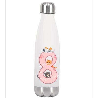 Kids 8th Birthday Girl Gift Cats Outfit 8 Years Old Gift Stainless Steel Insulated Water Bottle