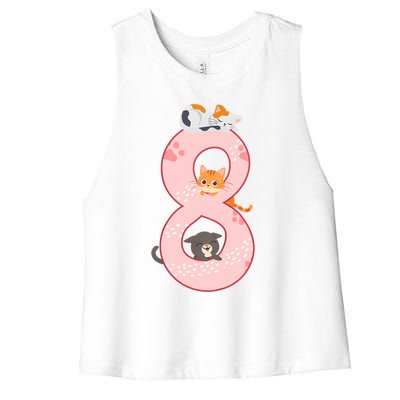 Kids 8th Birthday Girl Gift Cats Outfit 8 Years Old Gift Women's Racerback Cropped Tank