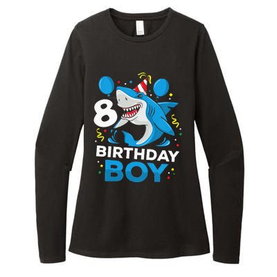 Kids 8th Birthday Boy Shark Ocean Theme Party 8 Years Old For Boy Womens CVC Long Sleeve Shirt