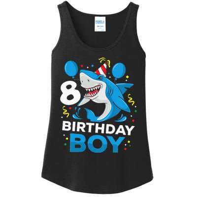 Kids 8th Birthday Boy Shark Ocean Theme Party 8 Years Old For Boy Ladies Essential Tank