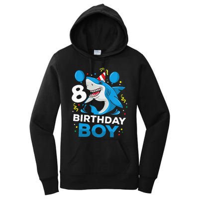 Kids 8th Birthday Boy Shark Ocean Theme Party 8 Years Old For Boy Women's Pullover Hoodie