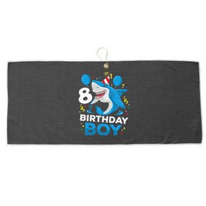 Kids 8th Birthday Boy Shark Ocean Theme Party 8 Years Old For Boy Large Microfiber Waffle Golf Towel