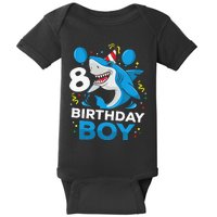 Kids 8th Birthday Boy Shark Ocean Theme Party 8 Years Old For Boy Baby Bodysuit