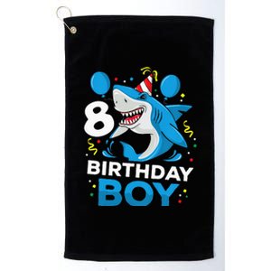 Kids 8th Birthday Boy Shark Ocean Theme Party 8 Years Old For Boy Platinum Collection Golf Towel