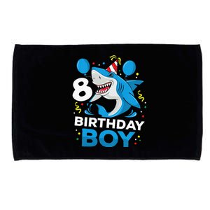 Kids 8th Birthday Boy Shark Ocean Theme Party 8 Years Old For Boy Microfiber Hand Towel