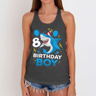 Kids 8th Birthday Boy Shark Ocean Theme Party 8 Years Old For Boy Women's Knotted Racerback Tank