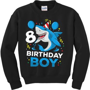 Kids 8th Birthday Boy Shark Ocean Theme Party 8 Years Old For Boy Kids Sweatshirt