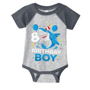 Kids 8th Birthday Boy Shark Ocean Theme Party 8 Years Old For Boy Infant Baby Jersey Bodysuit