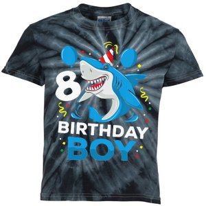 Kids 8th Birthday Boy Shark Ocean Theme Party 8 Years Old For Boy Kids Tie-Dye T-Shirt