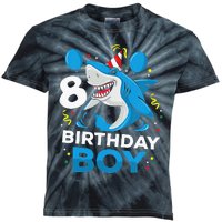 Kids 8th Birthday Boy Shark Ocean Theme Party 8 Years Old For Boy Kids Tie-Dye T-Shirt