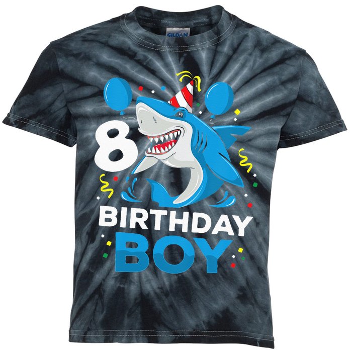 Kids 8th Birthday Boy Shark Ocean Theme Party 8 Years Old For Boy Kids Tie-Dye T-Shirt