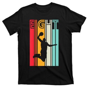 Kids 8th Birthday Basketball Lover Gift 8 Years Old Retro T-Shirt