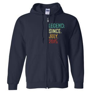 Kids 8 Years Old Legend Since July 2015 8th Birthday Full Zip Hoodie