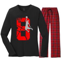 K.i.d.s 8 Year Old 8th Basketball Birthday PartyTheme Boys Girls Women's Long Sleeve Flannel Pajama Set 