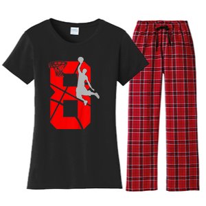 K.i.d.s 8 Year Old 8th Basketball Birthday PartyTheme Boys Girls Women's Flannel Pajama Set