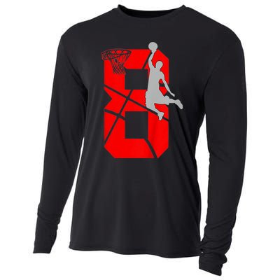 K.i.d.s 8 Year Old 8th Basketball Birthday PartyTheme Boys Girls Cooling Performance Long Sleeve Crew