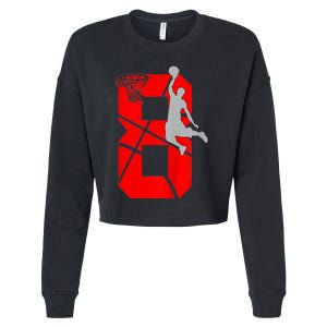 K.i.d.s 8 Year Old 8th Basketball Birthday PartyTheme Boys Girls Cropped Pullover Crew