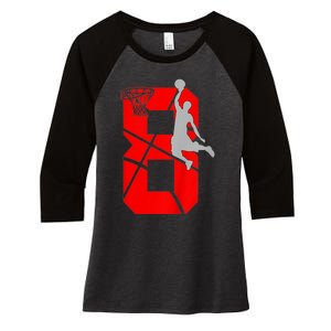 K.i.d.s 8 Year Old 8th Basketball Birthday PartyTheme Boys Girls Women's Tri-Blend 3/4-Sleeve Raglan Shirt