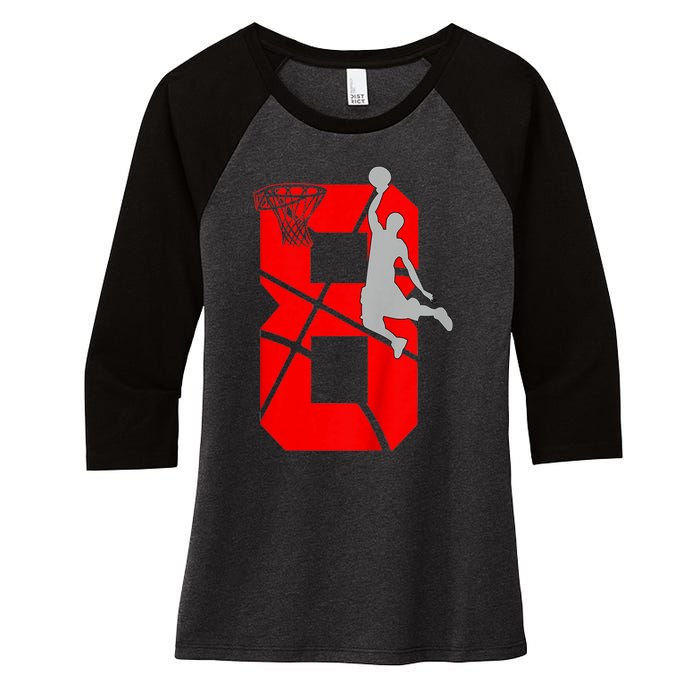 K.i.d.s 8 Year Old 8th Basketball Birthday PartyTheme Boys Girls Women's Tri-Blend 3/4-Sleeve Raglan Shirt