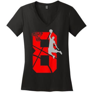 K.i.d.s 8 Year Old 8th Basketball Birthday PartyTheme Boys Girls Women's V-Neck T-Shirt