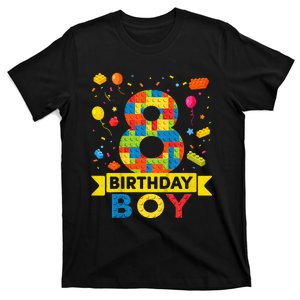 Kids 8 Year Old Building Blocks 8th Birthday Boy T-Shirt