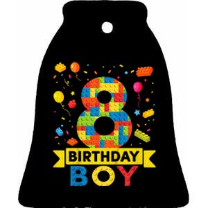 Kids 8 Year Old Building Blocks 8th Birthday Boy Ceramic Bell Ornament