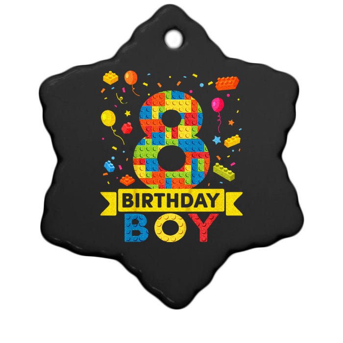 Kids 8 Year Old Building Blocks 8th Birthday Boy Ceramic Star Ornament