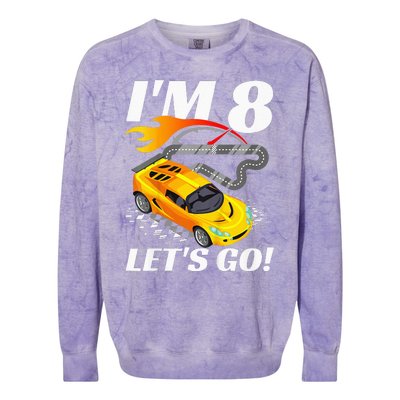 Kids 8 Year Old 8th Racing Racecar Birthday Party Colorblast Crewneck Sweatshirt