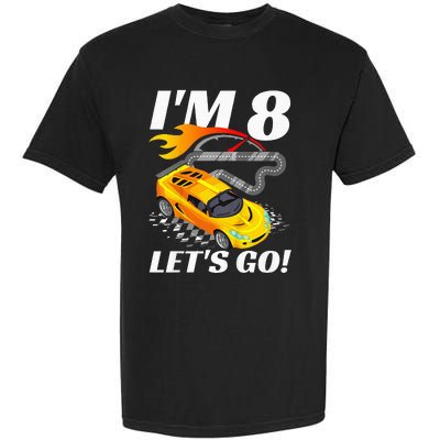 Kids 8 Year Old 8th Racing Racecar Birthday Party Garment-Dyed Heavyweight T-Shirt