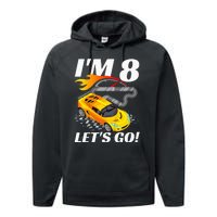 Kids 8 Year Old 8th Racing Racecar Birthday Party Performance Fleece Hoodie