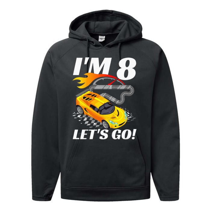 Kids 8 Year Old 8th Racing Racecar Birthday Party Performance Fleece Hoodie