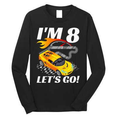 Kids 8 Year Old 8th Racing Racecar Birthday Party Long Sleeve Shirt