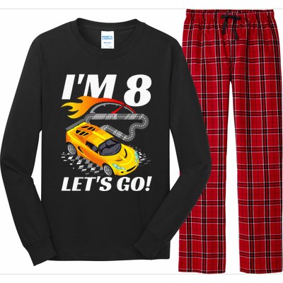 Kids 8 Year Old 8th Racing Racecar Birthday Party Long Sleeve Pajama Set