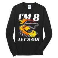 Kids 8 Year Old 8th Racing Racecar Birthday Party Tall Long Sleeve T-Shirt