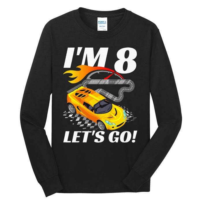 Kids 8 Year Old 8th Racing Racecar Birthday Party Tall Long Sleeve T-Shirt