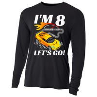 Kids 8 Year Old 8th Racing Racecar Birthday Party Cooling Performance Long Sleeve Crew