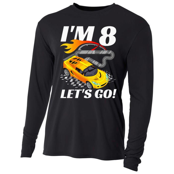 Kids 8 Year Old 8th Racing Racecar Birthday Party Cooling Performance Long Sleeve Crew